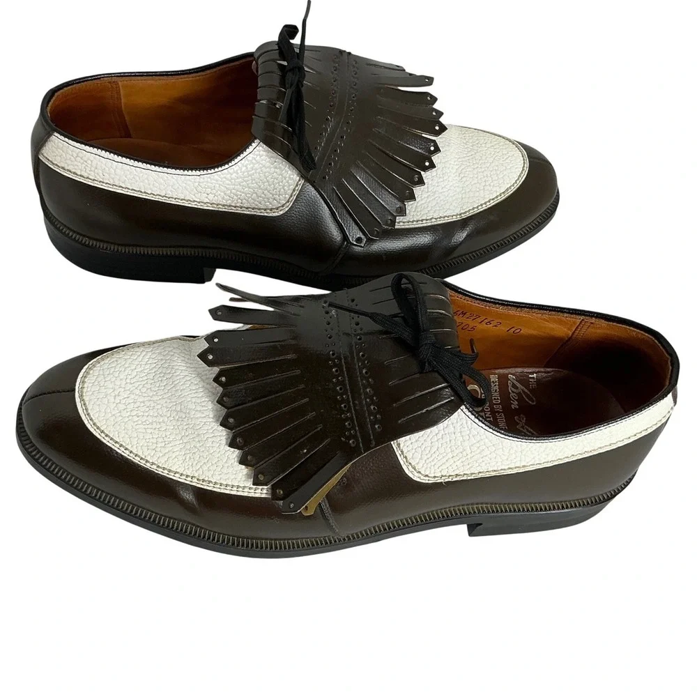 Vintage‎ Ben Hogan Golf Shoes 11C Brown White Kiltie Saddle Spikes USA Retro